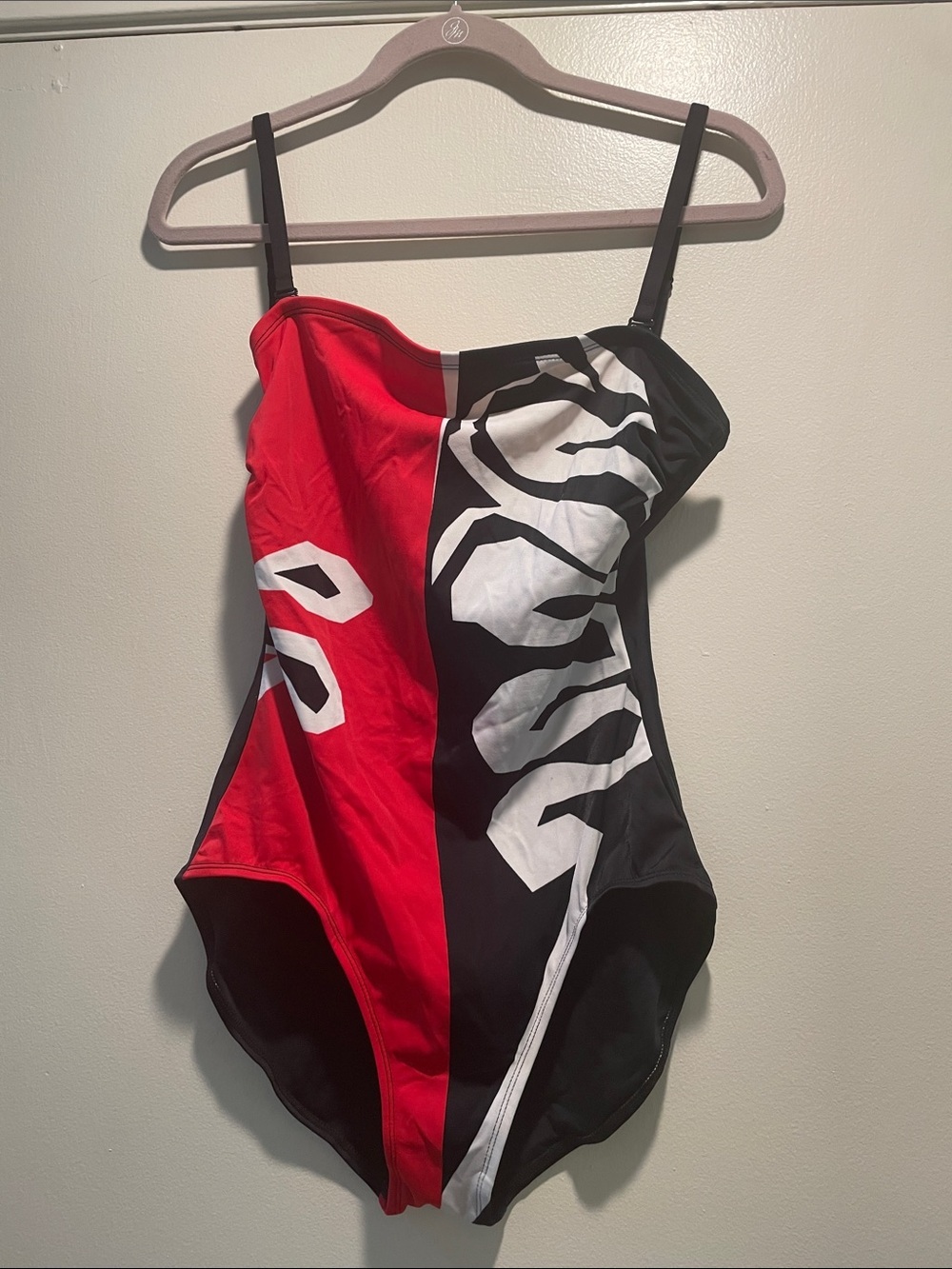 Oscar de la Renta Red, Black & White Graphic Color Block  One-Piece Vtg Swimsuit